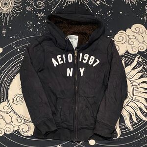 Aeropostale Fur Full Zip Embroidered Jacket Mens Large Black Vintage Y2K